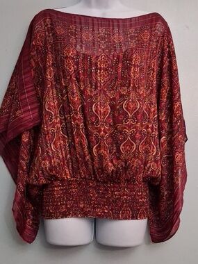 Max Studio Size M Women's Maroon and Orange Paisly Print  Blouson Top